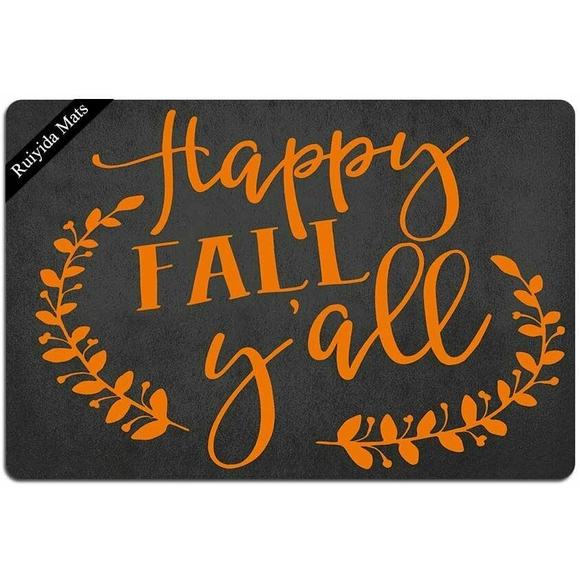 Happy Fall Y'all Door Mat Indoor Outdoor Entrance Mats for Home 23.6L x 15.7W - Picture 2 of 6